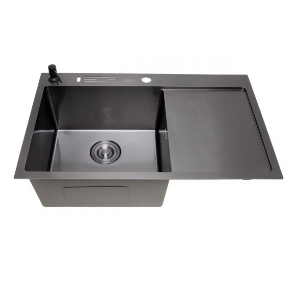Черная кухонная мойка с правым крылом нержавейка 1.5 мм Nett NB-7848(R)