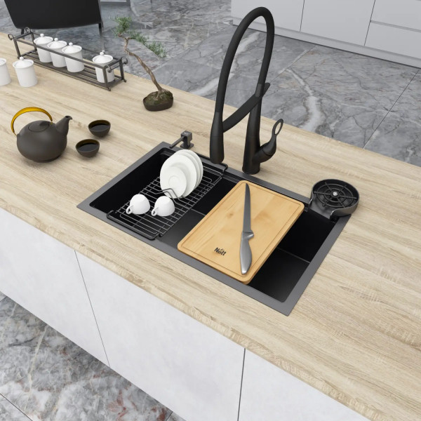 Черная мойка под столешницу 1.5 мм многофункциональная Nett NB-7042