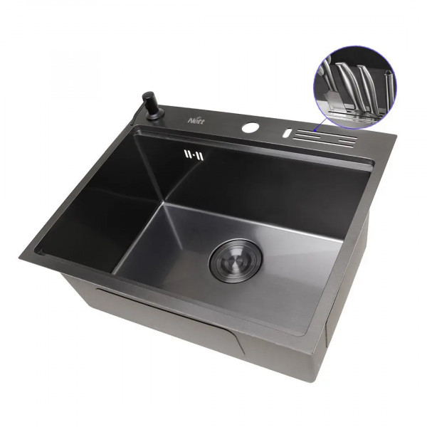 Кухонная мойка черная из нержавейки 1.5 мм многофункциональная накладная Nett NB-5747