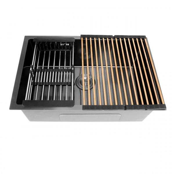 Черная кухонная мойка из нержавейки под столешницу 1.5 мм Nett NB-6845