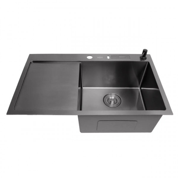 Черная мойка на кухню с левым крылом 1.5 мм нержавейка Nett NB-7848(L)