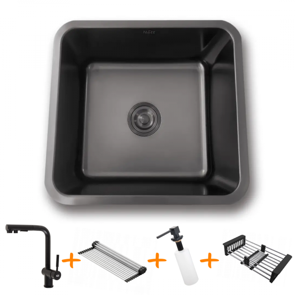 Комплект черной кухонной мойки и смесителя из нержавеющей стали NB-4643