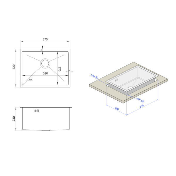 Кухонная мойка нижнего монтажа с сотовым покрытием Nett NSS-5742U