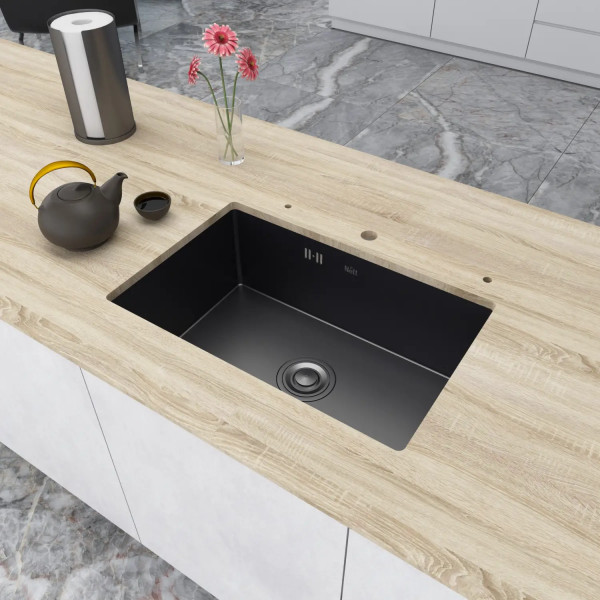 Черная кухонная мойка из нержавейки под столешницу 1.5 мм Nett NB-6845