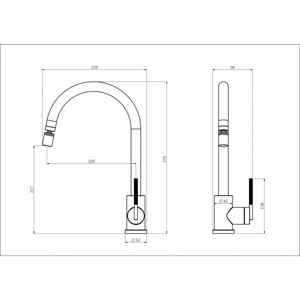 Черный смеситель с поворотной головкой Nett EB-22