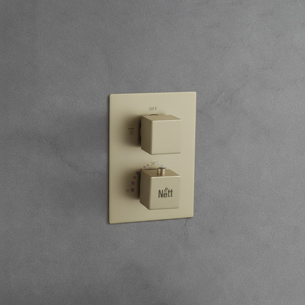 Золотая душевая система скрытого монтажа с термостатом Nett TSG-473