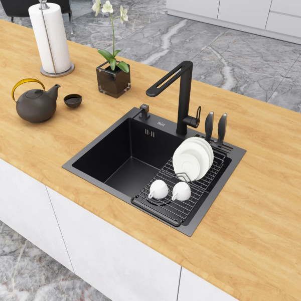 Черная мойка на кухню 45 см накладная 1.5 мм из нержавейки Nett NВ-5245