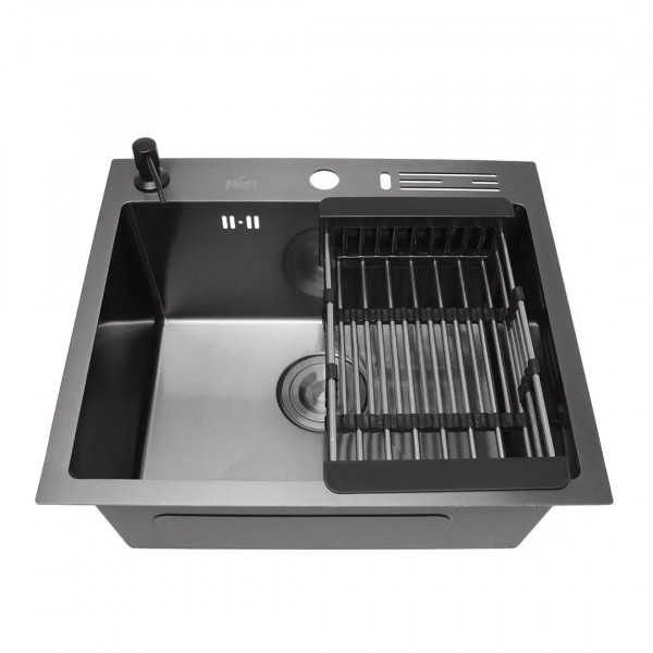 Черная мойка на кухню 45 см накладная 1.5 мм из нержавейки Nett NВ-5245