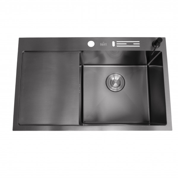 Черная мойка на кухню с левым крылом 1.5 мм нержавейка Nett NB-7848(L)