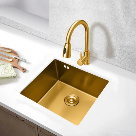 Золотая кухонная мойка из нержавейки 50 см под столешницу 1.5 мм Nett NG-5045