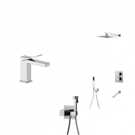Комплект хромированного смесителя для умывальника, душевой системы и гигиенического душа Nett UH-51 + TSH-521 + Gappo G7207-40