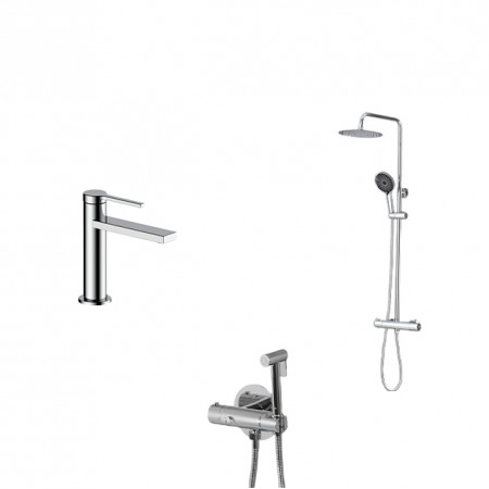 Комплект душевая система с термостатом, смеситель на раковину и гигиенический душ Nett SSH-24 + VH-22 + Gappo G7290