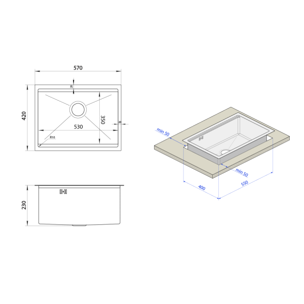Мойка для кухни под столешницу декорирована NSS-5742