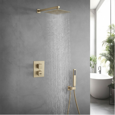 Золотая душевая система скрытого монтажа с термостатом Nett TSG-473