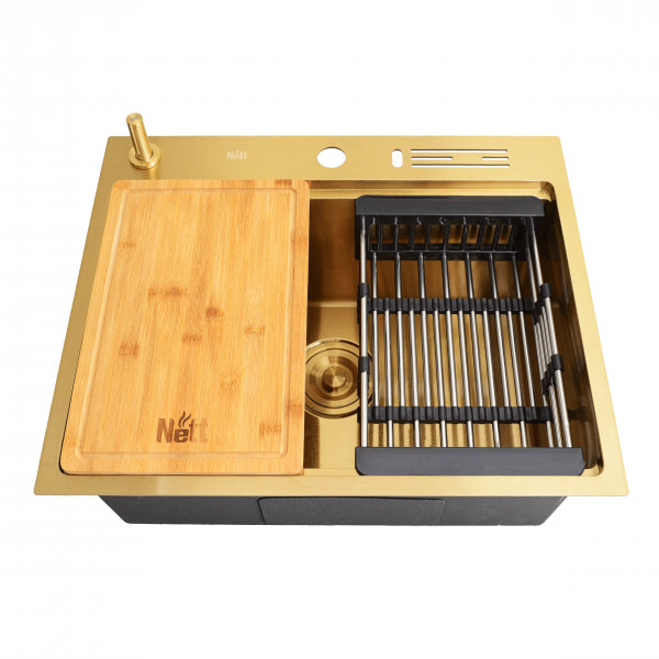 Кухонная мойка золотая из нержавейки 1.5 мм многофункциональная Nett NG-5747