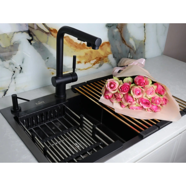 Черная мойка на кухню 45 см накладная 1.5 мм из нержавейки Nett NВ-5245