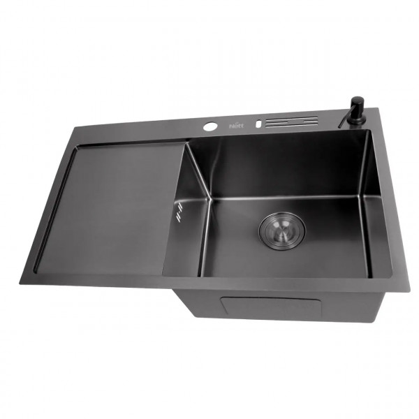 Черная мойка на кухню с левым крылом 1.5 мм нержавейка Nett NB-7848(L)