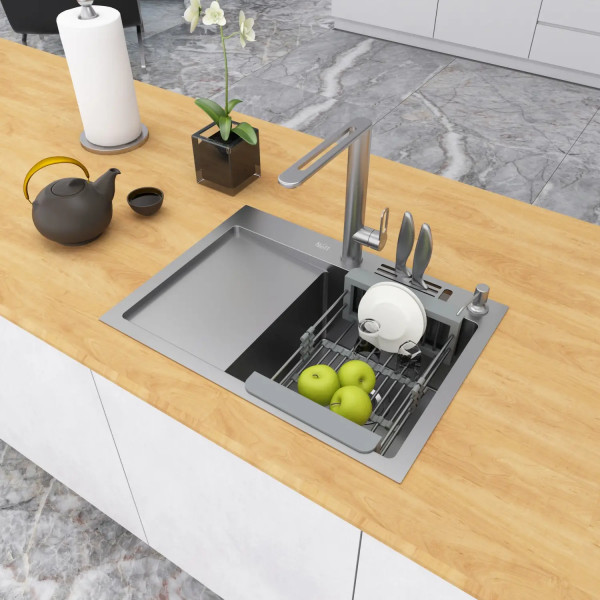 Накладная мойка на кухню нержавеющая с левым крылом 1.5 мм Nett NS-6045(L)