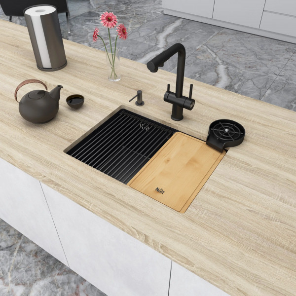 Кухонная мойка черная под столешницу 1.5 мм с PVD покрытием Nett NB-5742