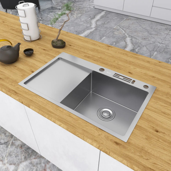 Мойка на кухню из нержавейки с левым крылом 1.5 мм накладная Nett NS-7848(L)