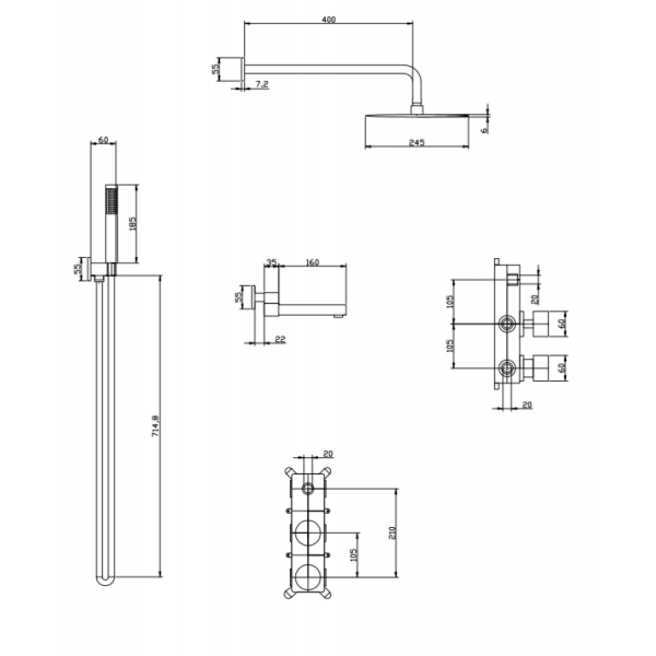 Душевая система скрытого монтажа никель Nett TSS-77