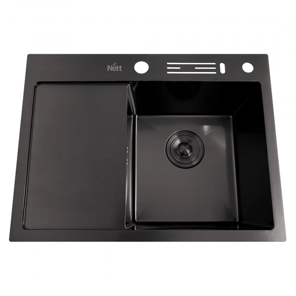 Черная кухонная мойка накладная с левым крылом 1.5 мм Nett NB-6045(L)