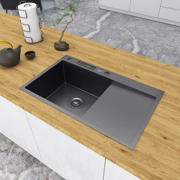 Черная кухонная мойка с правым крылом нержавейка 1.5 мм Nett NB-7848(R)