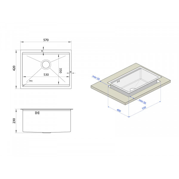 Кухонная мойка черная под столешницу 1.5 мм с PVD покрытием Nett NB-5742