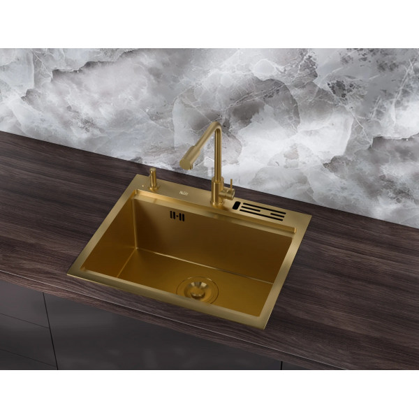 Кухонная мойка золотая из нержавейки 1.5 мм многофункциональная Nett NG-5747