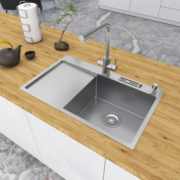 Мойка на кухню из нержавейки с левым крылом 1.5 мм накладная Nett NS-7848(L)