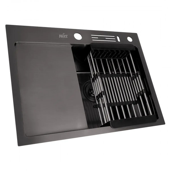 Черная кухонная мойка накладная с левым крылом 1.5 мм Nett NB-6045(L)