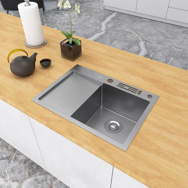 Накладная мойка на кухню нержавеющая с левым крылом 1.5 мм Nett NS-6045(L)