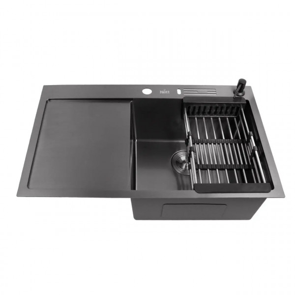 Черная мойка на кухню с левым крылом 1.5 мм нержавейка Nett NB-7848(L)
