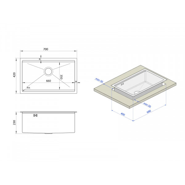 Черная мойка под столешницу 1.5 мм многофункциональная Nett NB-7042
