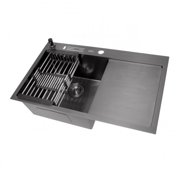 Черная кухонная мойка с правым крылом нержавейка 1.5 мм Nett NB-7848(R)