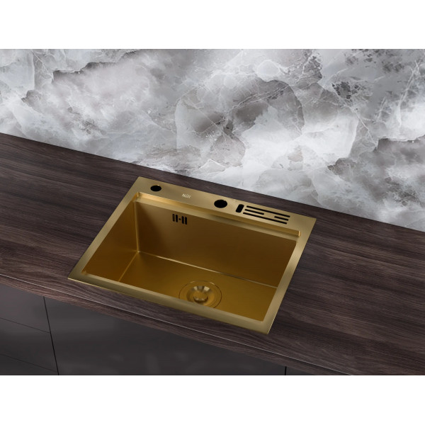 Кухонная мойка золотая из нержавейки 1.5 мм многофункциональная Nett NG-5747