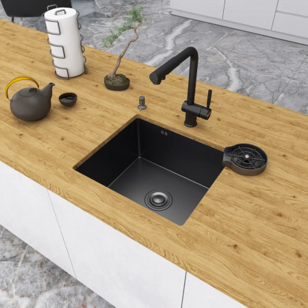 Черная кухонная мойка из нержавейки 50 см под столешницу 1.5 мм Nett NВ-5045