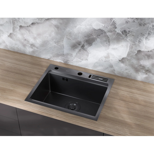 Кухонная мойка черная из нержавейки 1.5 мм многофункциональная накладная Nett NB-5747