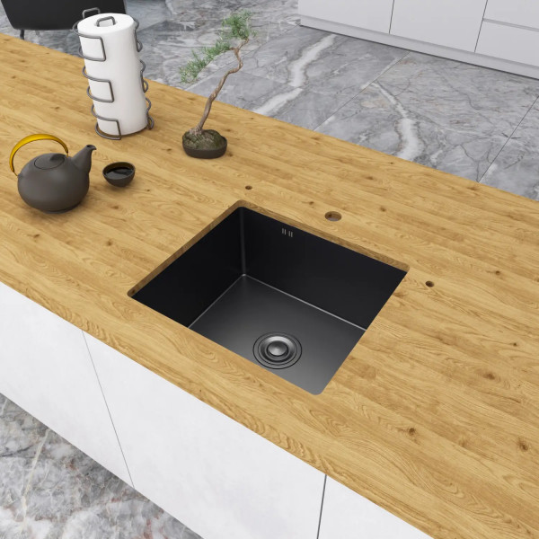 Черная кухонная мойка из нержавейки 50 см под столешницу 1.5 мм Nett NВ-5045