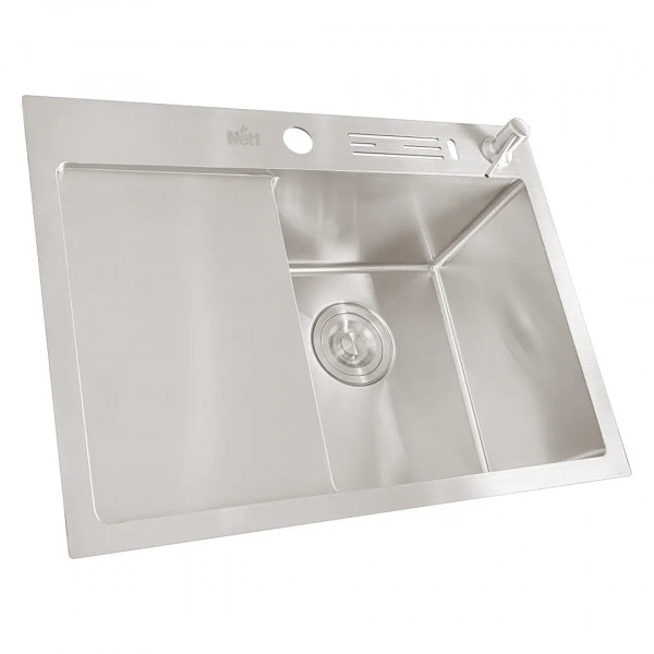 Накладная мойка на кухню нержавеющая с левым крылом 1.5 мм Nett NS-6045(L)