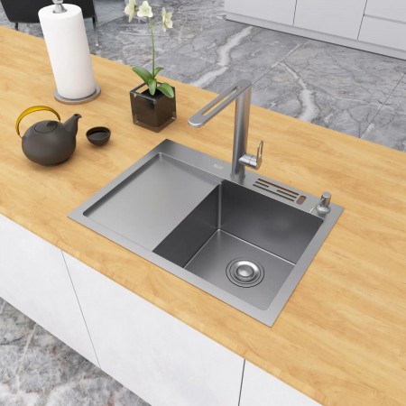 Накладная мойка на кухню нержавеющая с левым крылом 1.5 мм Nett NS-6045(L)