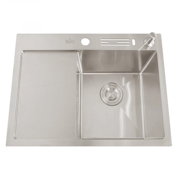 Накладная мойка на кухню нержавеющая с левым крылом 1.5 мм Nett NS-6045(L)