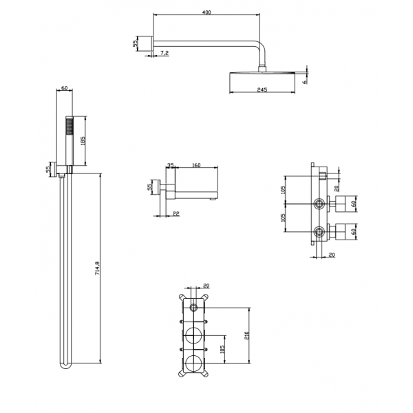Душевая система внутреннего монтажа черная Nett TSB-77