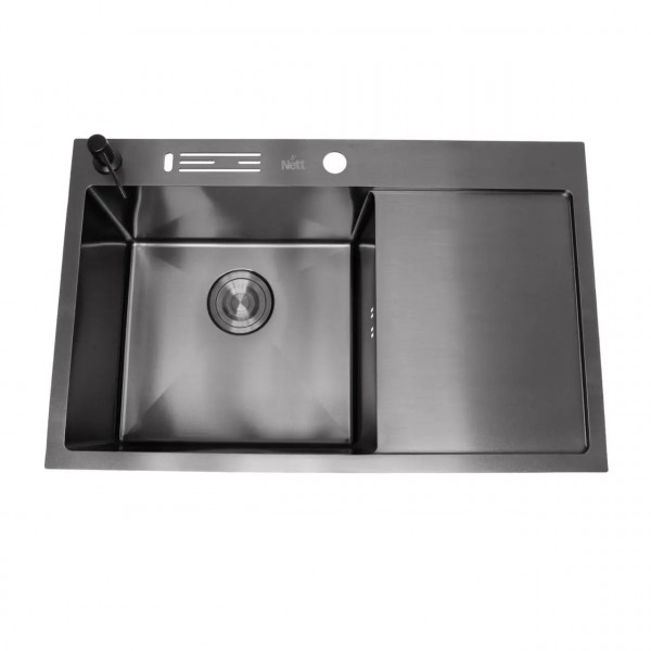 Черная кухонная мойка с правым крылом нержавейка 1.5 мм Nett NB-7848(R)