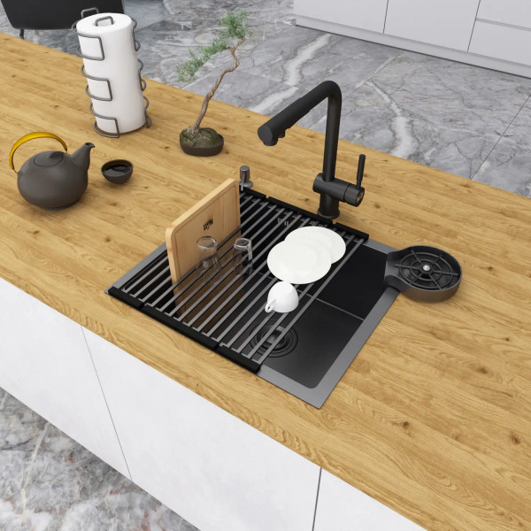 Черная кухонная мойка из нержавейки 50 см под столешницу 1.5 мм Nett NВ-5045