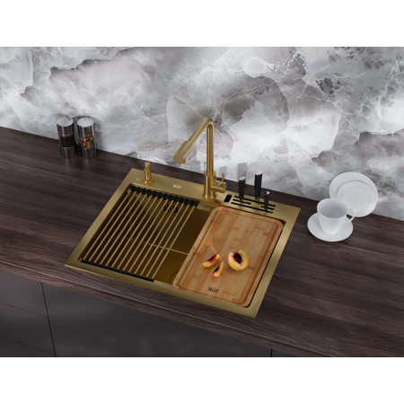 Кухонная мойка золотая из нержавейки 1.5 мм многофункциональная Nett NG-5747