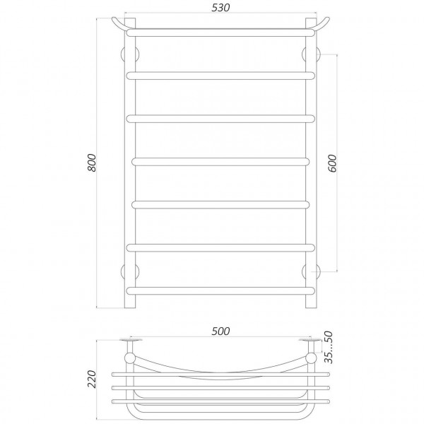 Полотенцесушитель UNIO Zp W 800-500-7 Зета с полкой вода