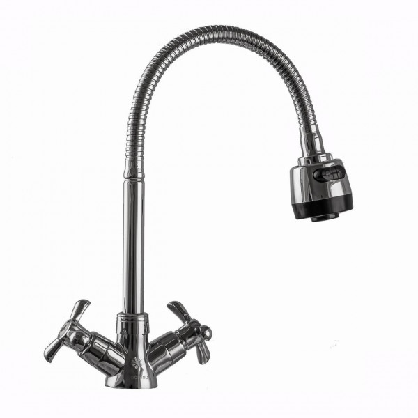Смеситель для кухни DOMINO DK-H1-2N-103MA крест керамика, с гофровиливом Смеситель для кухни DOMINO DK-H1-2N-103MA крест керамика, с гофровиливом