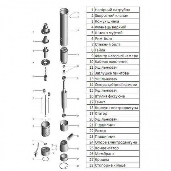 Насос скважинный шнековый VOLKS pumpe 3,5 QGD 1-60-0,5 кВт 3,5 дюйма + кабель 15м