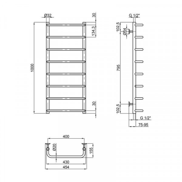 Полотенцесушитель водяной Lidz Standard (CRM) D32/20х1/2" 400x1000 P8